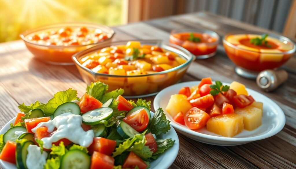 Southern salads, pineapple casserole, tomato aspic