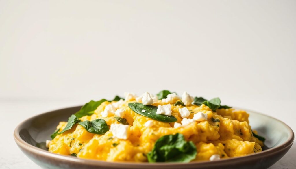 scrambled eggs with spinach and feta