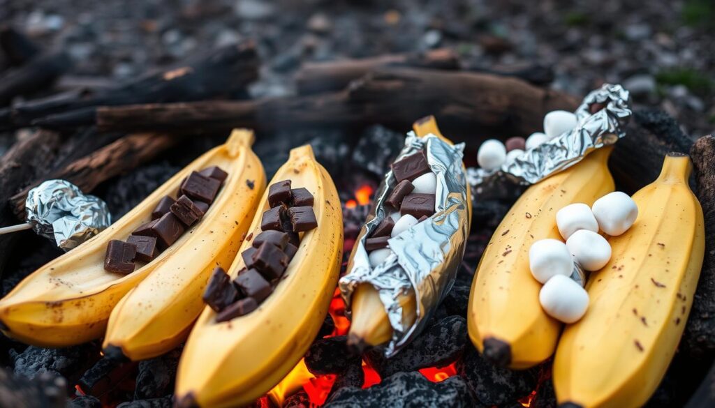 Campfire banana boats with chocolate and marshmallows Campfire banana boats with chocolate and marshmallows