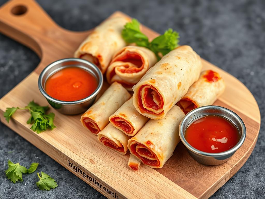 Cheese and pepperoni turkey roll-ups on a wooden board