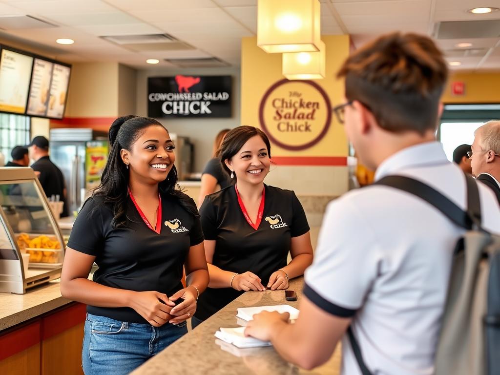 Chicken Salad Chick team members providing friendly service to customers Chicken Salad Chick team members providing friendly service to customers