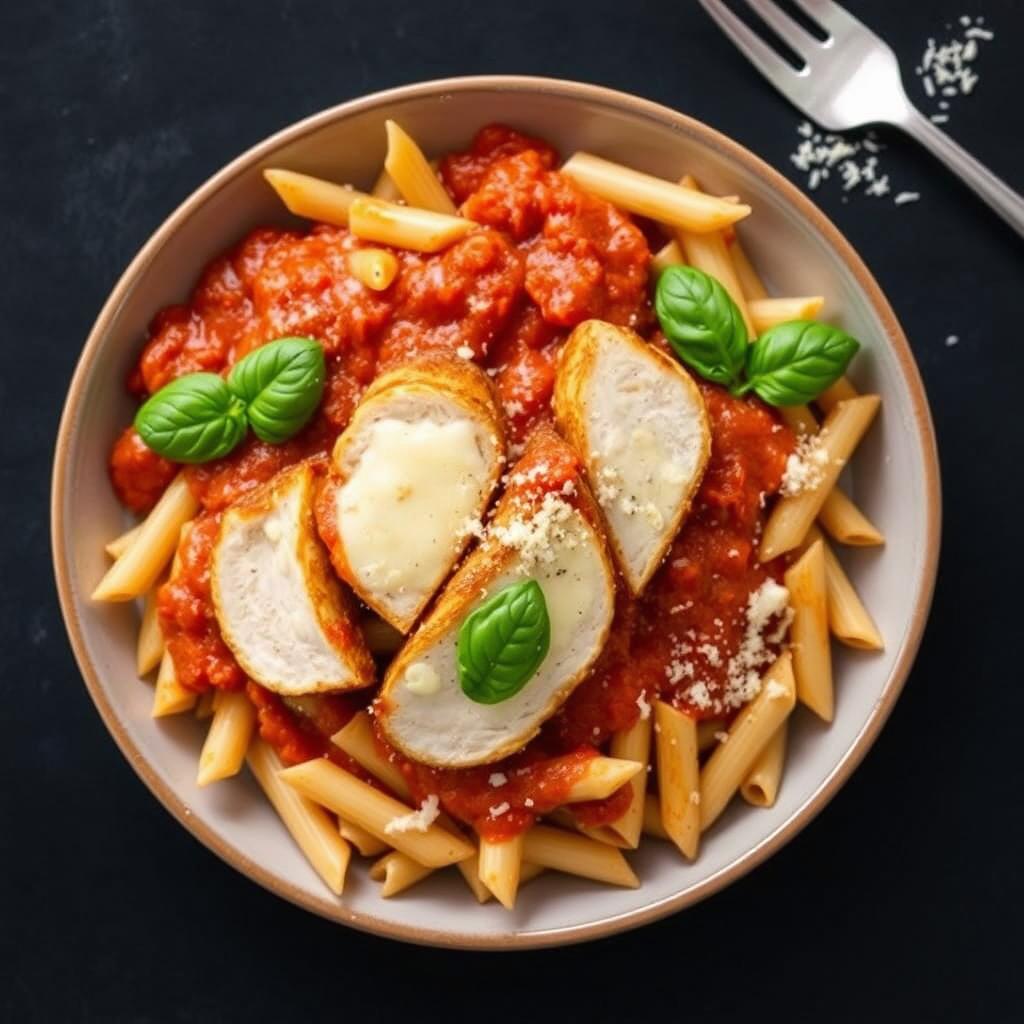 Chicken parm pasta with leftover chicken cutlets Chicken parm pasta with leftover chicken cutlets