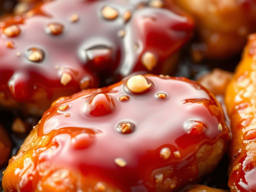 Close-up of teriyaki chicken with its shiny glaze Close-up of teriyaki chicken with its shiny glaze