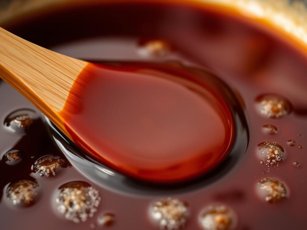Close-up of teriyaki sauce being thickened in a pan Close-up of teriyaki sauce being thickened in a pan