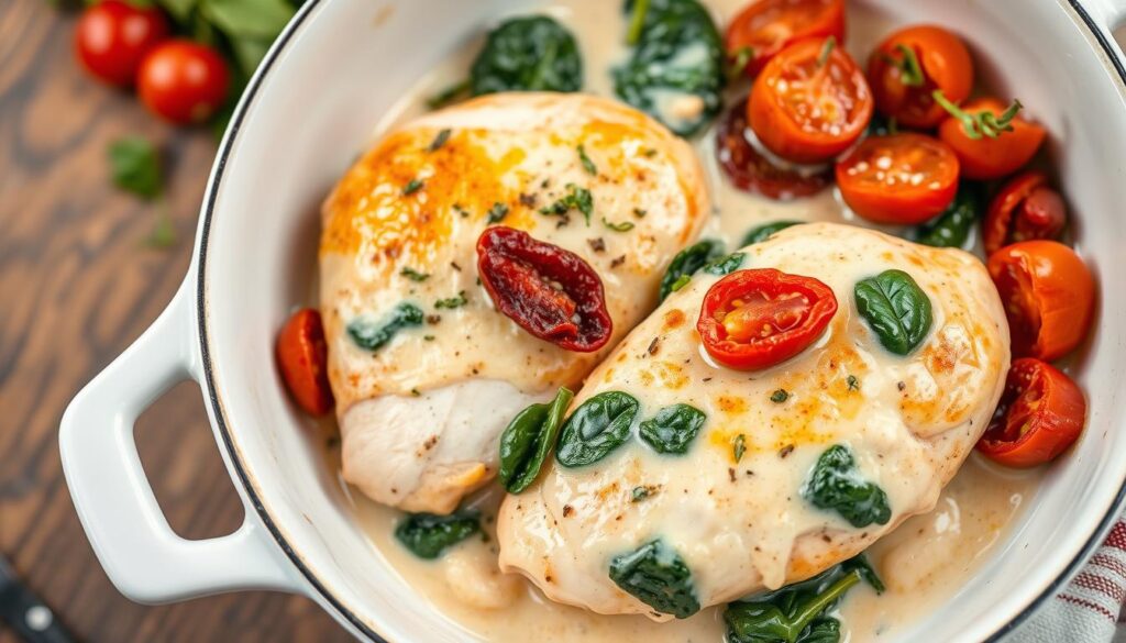 Creamy tuscan chicken with spinach and sun-dried tomatoes