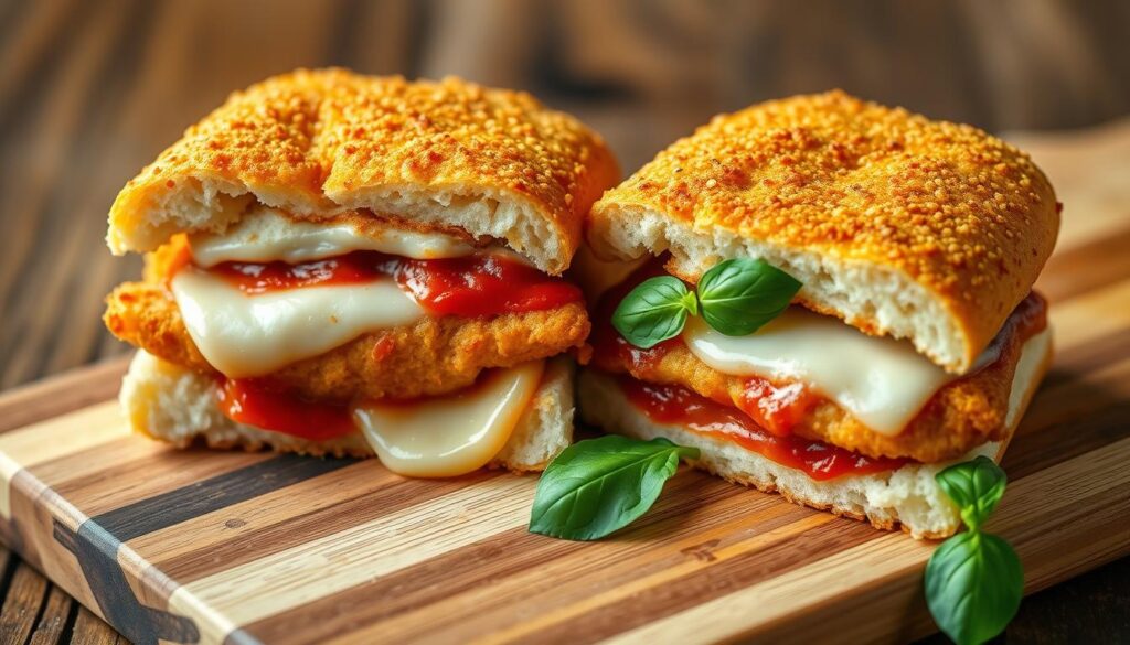 Delicious chicken parm sandwich with melted cheese and marinara sauce