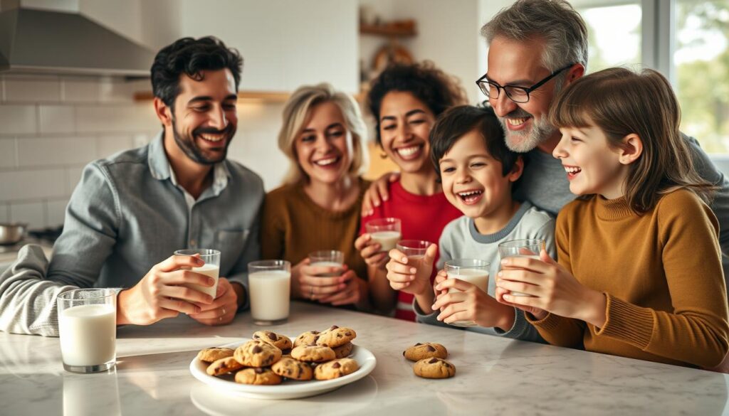 Family enjoying freshly baked Betty Crocker chocolate chip cookies Family enjoying freshly baked Betty Crocker chocolate chip cookies