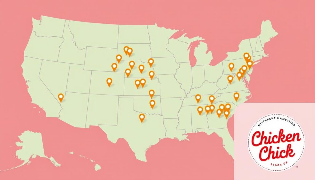 Map showing Chicken Salad Chick locations across the United States Map showing Chicken Salad Chick locations across the United States