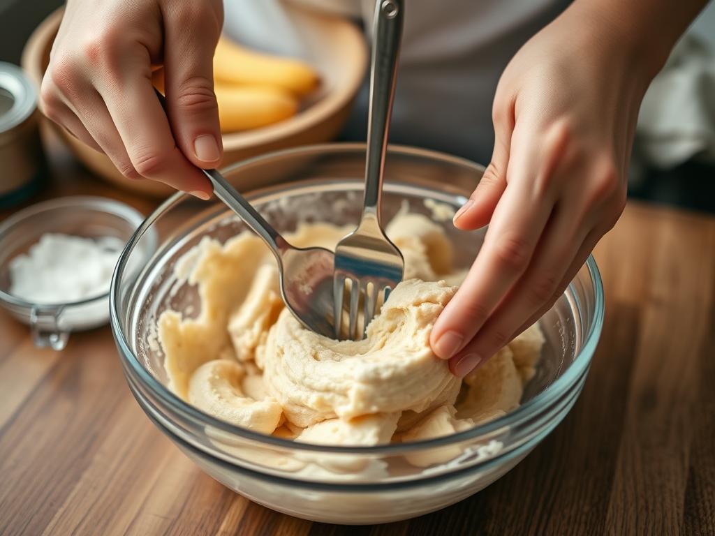 Mashing ripe bananas for Banana Nut Bread recipe Mashing ripe bananas for Banana Nut Bread recipe