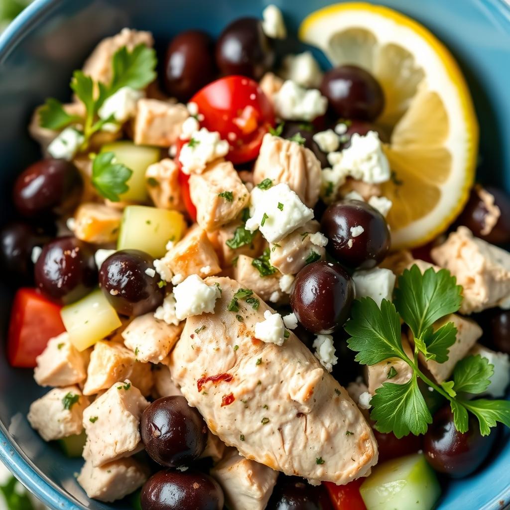 Mediterranean chicken salad with olives and feta Mediterranean chicken salad with olives and feta