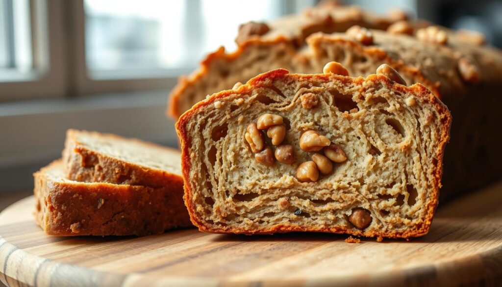 Sliced Banana Nut Bread showing moist texture with walnuts Sliced Banana Nut Bread showing moist texture with walnuts