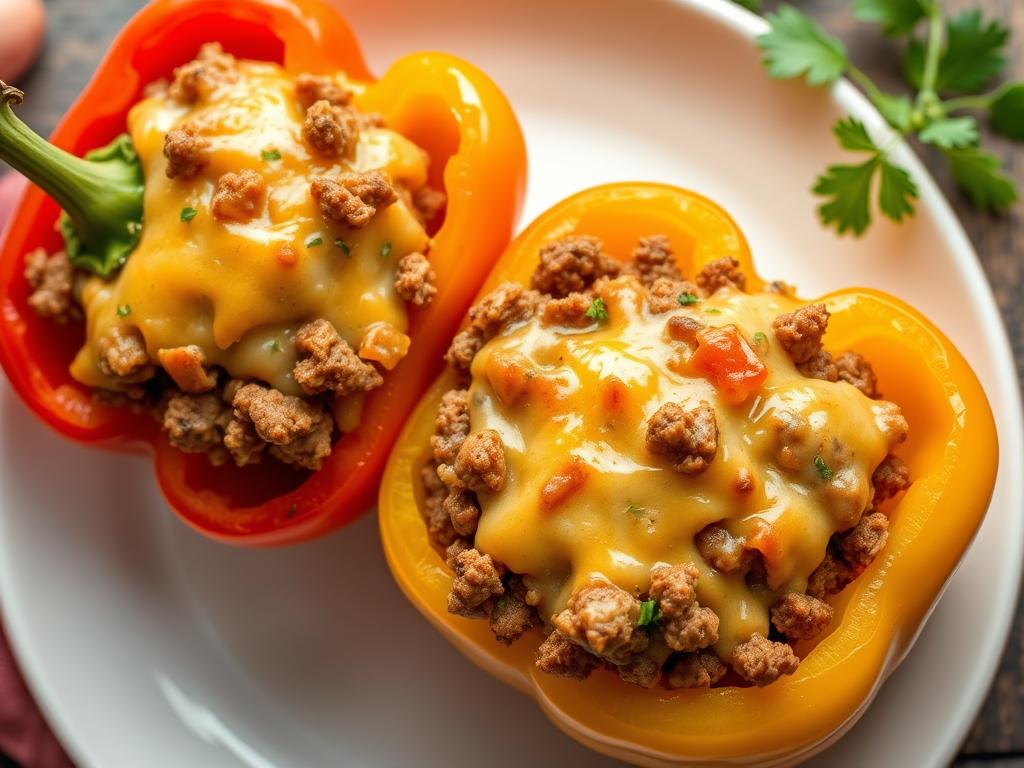Stuffed bell peppers with ground beef and cheese
