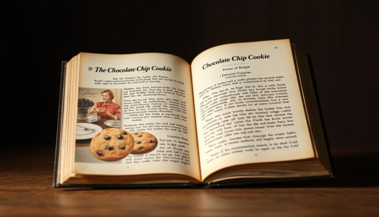 Vintage Betty Crocker cookbook opened to the chocolate chip cookie recipe page