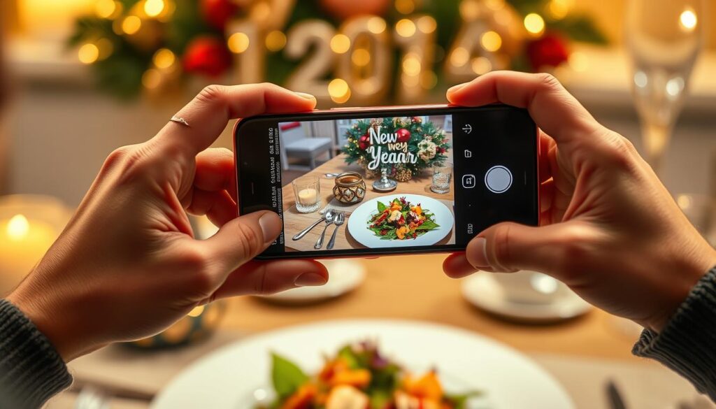 Social media sharing of New Year's recipes with hashtag for 2026 New Year Super Recipes