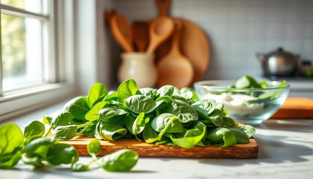 Preparing spinach for Knorr spinach dip Preparing spinach for Knorr spinach dip