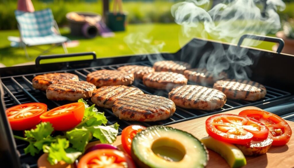 grilled turkey burgers on a summer cookout grill grilled turkey burgers on a summer cookout grill