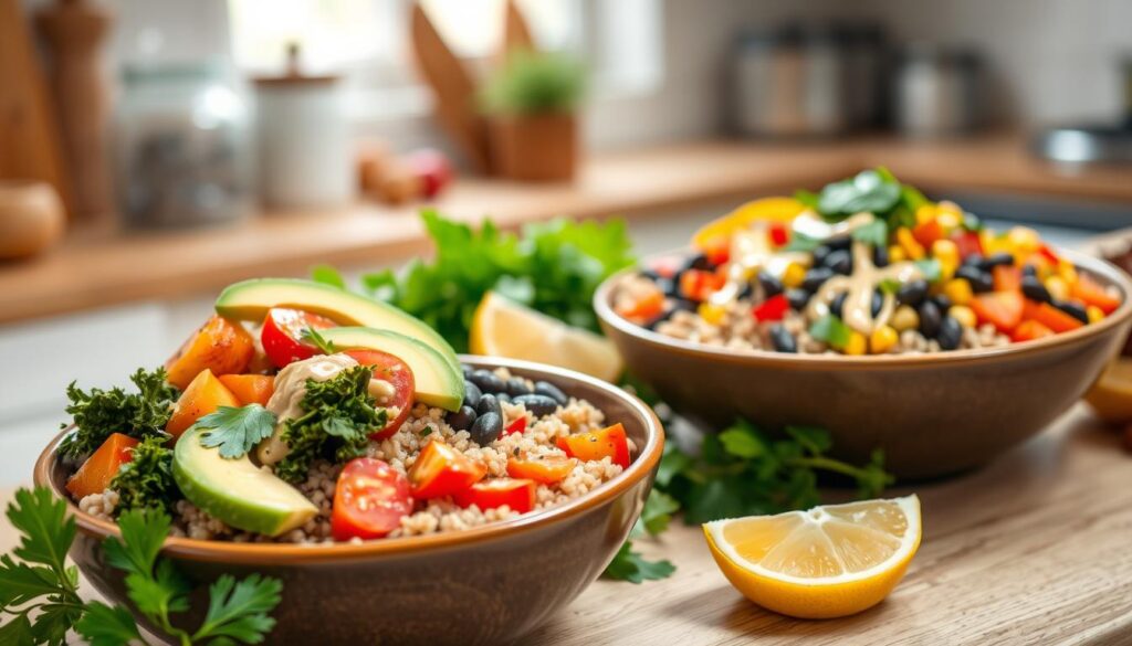 healthy vegetarian cooking bowls with grains and vegetables healthy vegetarian cooking bowls with grains and vegetables