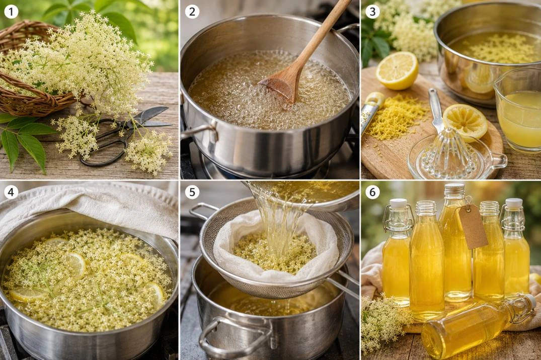 Schritt-für-Schritt-Anleitung Holunderblütensirup