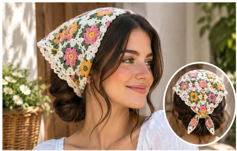 Crochet Flower Bandana