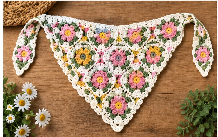 Crochet Flower Bandana