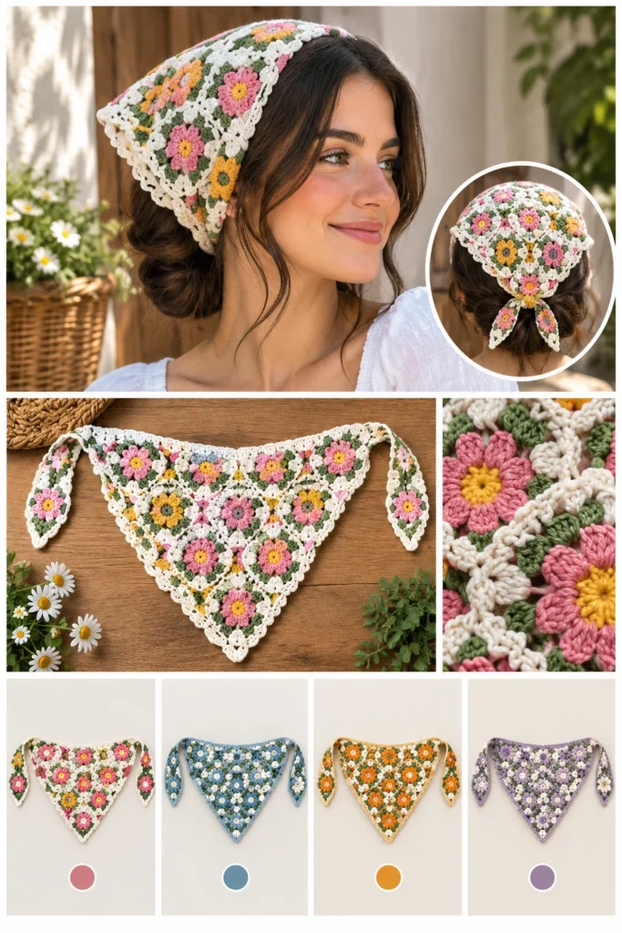 Crochet Flower Bandana