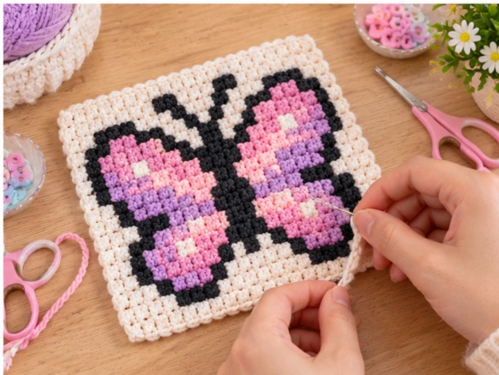 butterfly crochet pixel