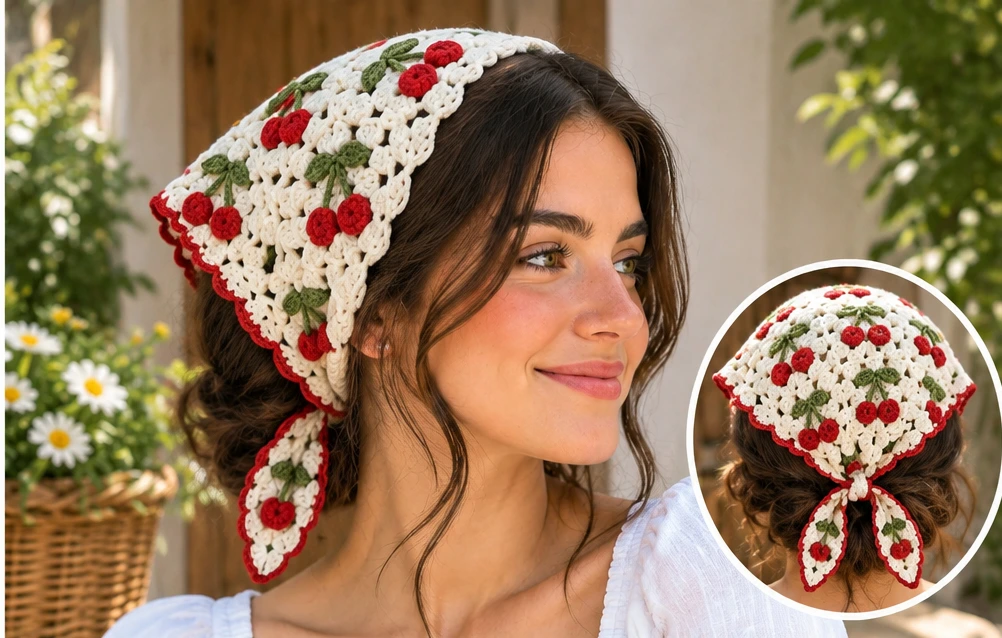 Crochet Cherry Bandana