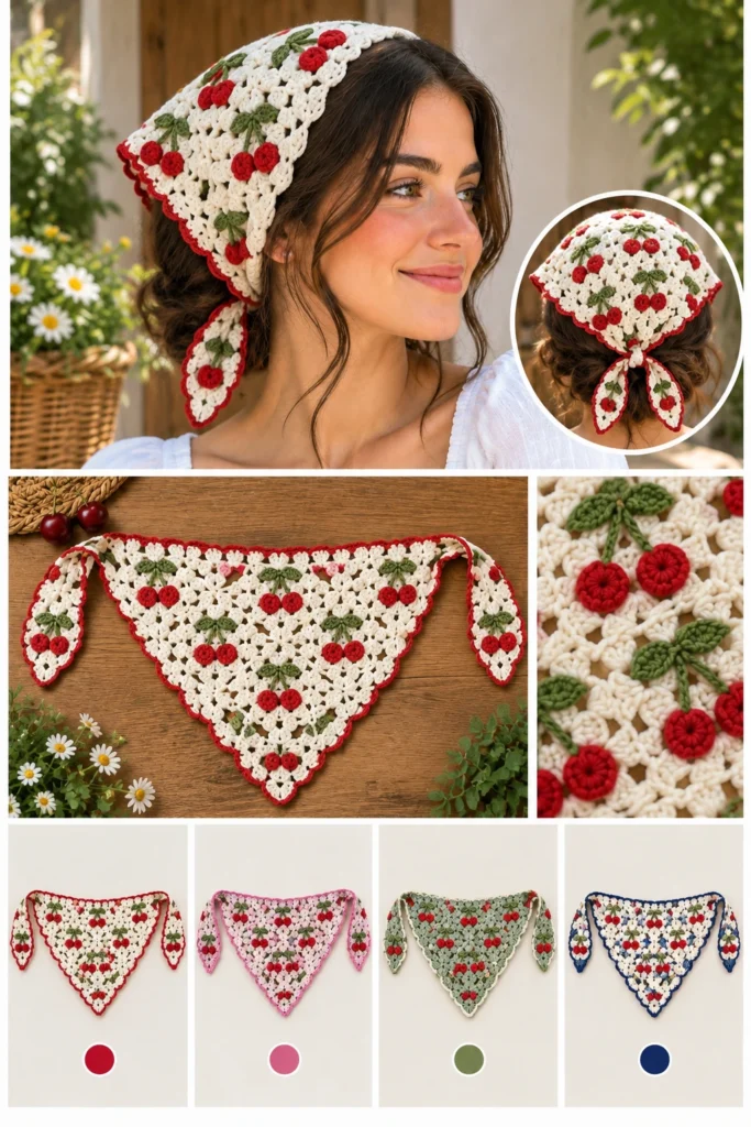 Crochet Cherry Bandana