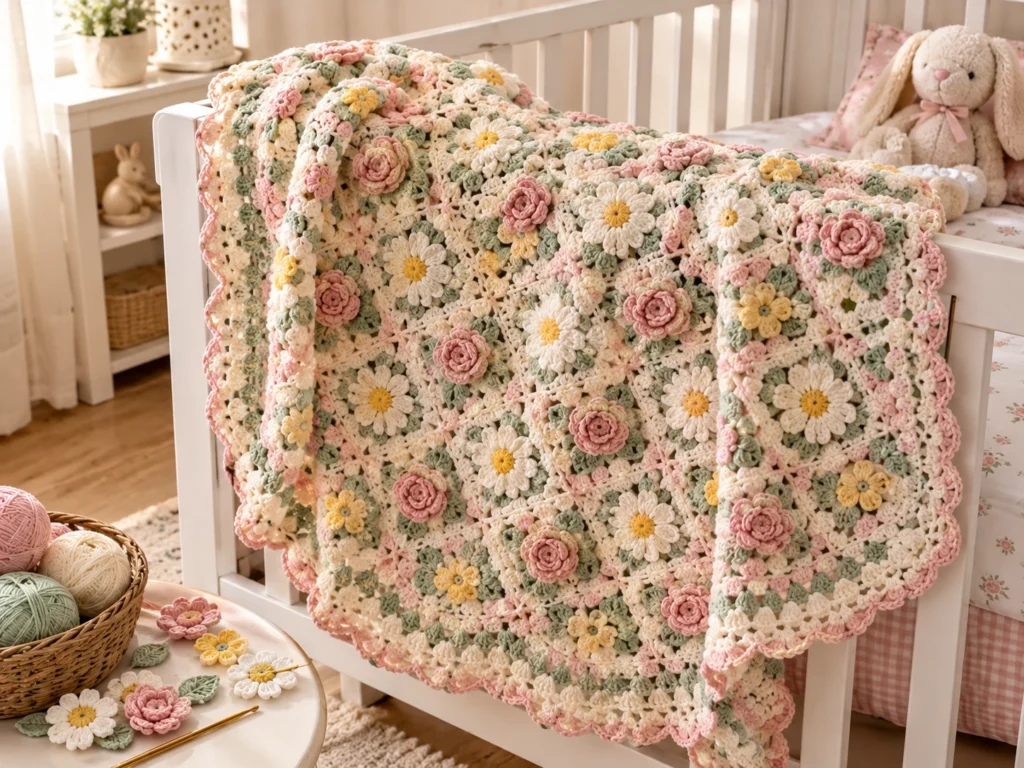 8 Beautiful Crochet Baby Blanket Flowers Patterns