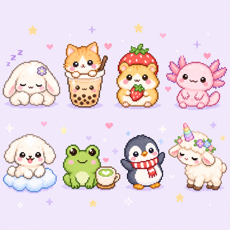 Kawaii Characters Pixel Art